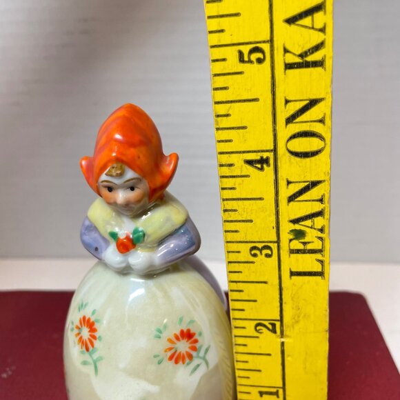 Vintage Hand-Painted Ceramic Dutch Girl Bell Figurine Floral Design 5" Tall Coll - Picture 8 of 9